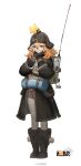  1girl absurdres backpack bag beanie black-framed_eyewear black_coat blonde_hair blue_eyes boots bright_pupils brown_footwear brown_gloves brown_hat coat copyright_name earflap_beanie full_body fur-trimmed_boots fur-trimmed_coat fur_trim furrowed_brow girls&#039;_frontline_2:_exilium girls_frontline glasses gloves grey_pantyhose hand_up hat hat_ornament highres holding holding_pen knee_boots logo long_hair long_sleeves looking_at_viewer miniskirt nuanpapa official_art overcoat pantyhose parted_lips pen pom_pom_(clothes) radio_antenna red_skirt skirt solo star_(symbol) star_hat_ornament striped_clothes striped_pantyhose vertical-striped_clothes vertical-striped_pantyhose weibo_logo weibo_username white_background white_pupils wkp_(girls&#039;_frontline) 