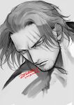  1boy absurdres dated facial_hair grey_background greyscale highres looking_at_viewer momoh_jiyucho monochrome one_piece portrait scar scar_across_eye shanks_(one_piece) short_hair signature simple_background sketch solo stubble 