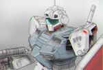  aron_e assault_visor commentary_request earth_federation gm_cold_districts_type grey_background gun gundam gundam_0080 highres holding holding_gun holding_weapon mecha mecha_focus mobile_suit no_humans radio_antenna robot roundel science_fiction shield simple_background solo upper_body weapon 