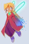  1boy blonde_hair blue_eyes coat cyber_elves forehead full_body girouette_(mega_man) glasses jiwochin long_hair mechanical_wings mega_man_(series) mega_man_zx red_coat robot_ears semi-rimless_eyewear simple_background solo under-rim_eyewear white_background wings 