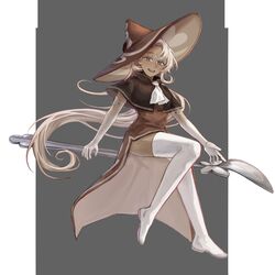  1girl absurdres brown_dress brown_eyes capelet cookie_run dark-skinned_female dark_skin dress gloves hat highres humanization k3an36 latte_cookie long_hair looking_at_viewer open_mouth personification shirt simple_background smile solo very_long_hair white_gloves white_hair witch_hat 