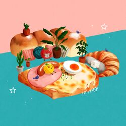  bread bread_slice croissant cushion egg_(food) food food-themed_creature issiki_toaki no_humans original plant potted_plant sausage softboiled_egg toast tofu tomato 