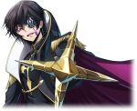  1boy artist_request black_coat black_gloves black_hair black_shirt cape coat code_geass code_geass:_lost_stories cropped_torso epaulettes eyepatch foreshortening game_cg gem gloves gold gold_trim hair_between_eyes half-closed_eyes happy high_collar holding holding_scepter julius_kingsley looking_at_viewer male_focus military_uniform non-web_source official_art one_eye_covered open_clothes open_coat open_mouth outstretched_arm pointing pointing_at_viewer purple_cape purple_gemstone scepter shirt short_hair sidelocks simple_background smile solo teeth transparent_background two-sided_cape two-sided_fabric uniform upper_body violet_eyes 