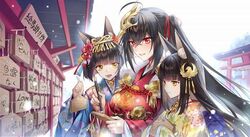  kimono long_hair multiple_girls mutsu_(azur_lane) nagato_(azur_lane) short_hair taihou_(azur_lane) 