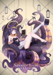  1girl absurdres book flat_chest highres hololive koizumike lamp legs_up long_hair ninomae_ina&#039;nis pen platform_footwear tentacles violet_eyes 