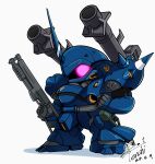  bazooka_(gundam) chibi clenched_hand commentary_request dated finger_on_trigger full_body gun gundam gundam_0080 highres holding holding_gun holding_weapon horns kampfer_(mobile_suit) looking_at_viewer mecha mobile_suit no_humans one-eyed robot science_fiction sd_gundam shadow shotgun shoulder_spikes signature simple_background single_horn solo spikes standing sturm_faust violet_eyes weapon white_background yoo_tenchi zeon 