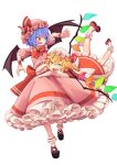  14mango 2girls ascot bat_wings blonde_hair blue_hair closed_mouth crystal_wings dress flandre_scarlet frilled_dress frills full_body hat hat_ribbon highres hug hug_from_behind mary_janes mob_cap multiple_girls red_ascot red_ribbon remilia_scarlet ribbon shoes short_hair siblings simple_background touhou twins white_background wings wrist_cuffs 