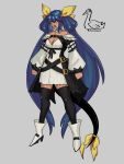  belt blue_hair boots cosplay dizzy_(guilty_gear) full_body gio_goose guilty_gear guilty_gear_strive hair_rings highres long_hair redesign ribbon tail tail_ornament tail_ribbon very_long_hair wings 