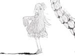  1girl abigail_williams_(fate) bloomers bow dress_bow eyelashes fate/grand_order fate_(series) from_side full_body greyscale hair_bow hat long_hair mary_janes monochrome noyuu open_mouth shadow shoes sleeves_past_fingers sleeves_past_wrists tentacles very_long_hair very_long_sleeves 