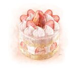  cake food food_focus fruit haruna_macpro no_humans original signature strawberry strawberry_shortcake whipped_cream 