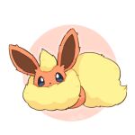  abstract_background animal_focus blonde_hair blue_eyes blush bright_pupils chest_fluff circle commentary flareon fluffy looking_at_viewer lovewolf5122 no_humans pokemon pokemon_(creature) simple_background solo symbol-only_commentary white_background white_pupils 