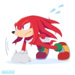  1boy arm_behind_back exercising furry furry_male gloves highres knuckles_the_echidna official_art push-ups red_footwear red_fur simple_background sonic_(series) sonicofficialjp violet_eyes white_background white_gloves 