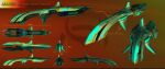  3d amarr_empire_(eve_online) commentary concept_art cruiser_(eve_online) emblem eve_online from_side glowing gordon131 highres military_vehicle multiple_views no_humans orange_background original reference_sheet science_fiction spacecraft thrusters vehicle_focus 