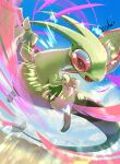  ahamma bright_pupils claws commentary_request day fang flygon no_humans open_mouth outdoors pokemon pokemon_(creature) signature sky solo 