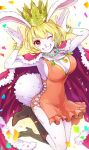  0aoiurn0 1girl animal_ears animal_nose blonde_hair body_fur carrot_(one_piece) dress furry furry_female highres looking_at_viewer one_piece orange_dress rabbit_ears rabbit_girl rabbit_tail red_eyes smile solo tail white_fur 