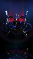  3d absurdres biomechanical eva_00 evangelion_(mecha) highres looking_at_viewer mecha mecha_focus neon_genesis_evangelion no_humans one-eyed red_eyes redesign reflection robot science_fiction solo umgj upper_body 
