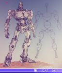  2017 bionicle full_body glowing glowing_eyes great_spirit_robot highres justrube marker_(medium) mecha mixed_media no_humans open_hands piston robot science_fiction standing the_lego_group traditional_media yellow_eyes 