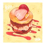  absurdres cream food food_focus fruit highres no_humans original pastry strawberry strawberry_syrup syrup takisou_sou 