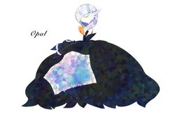  alternate_color black_dress black_fur black_gloves blue_hair closed_eyes colored_skin dress elbow_gloves english_text from_side gardevoir gloves half-closed_eyes iogi_(iogi_k) mega_gardevoir mega_pokemon pink_eyes pokemon pokemon_(creature) shiny_pokemon simple_background sparkle strapless strapless_dress umbreon white_background white_skin 