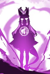  1girl animal_ears blue_archive bow_(bhp) broken_halo crying crying_with_eyes_open dress energy fox_ears fox_girl glowing glowing_eyes halo hoshino_(blue_archive) hoshino_terror_(blue_archive) long_hair mute outdoors parody seia_(blue_archive) solo tears very_long_hair 