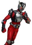 1boy advent_deck clenched_hand compound_eyes dragon eastern_dragon heisei highres kamen_rider kamen_rider_ryuki kamen_rider_ryuki_(series) male_focus masukudo_(hamamoto_hikaru) red_eyes solo tokusatsu v_buckle white_background