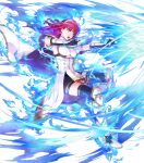 1girl armor artist_request attack aura black_gloves black_thighhighs breastplate cape celica_(fire_emblem) dress earrings fingerless_gloves fire_emblem fire_emblem_echoes:_shadows_of_valentia fire_emblem_engage fire_emblem_heroes full_body gloves graves hairband high_heels highres jewelry long_hair non-web_source official_art open_mouth redhead short_sleeves solo thigh-highs v-shaped_eyebrows vambraces violet_eyes white_background white_cape white_dress white_footwear 