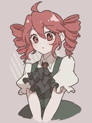  alternate_costume ascot black_ascot black_dress dress drill_hair highres kasane_teto looking_at_viewer ontama_carbonara own_hands_together pinafore_dress puffy_sleeves red_brooch red_eyes redhead sleeveless sleeveless_dress twin_drills twintails utau 