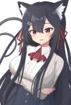  1girl animal_ear_fluff animal_ears black_hair breasts cat_ears cat_girl cat_tail chisuzu_mei hair_ribbon highres indie_virtual_youtuber iwashisu long_hair looking_at_viewer open_mouth red_eyes red_ribbon ribbon shirt tail very_long_hair virtual_youtuber 