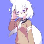  1girl animal_ears cross_(vgne4542) fox_ears fox_tail glasses highres phase_connect short_hair simple_background solo tail tenma_maemi violet_eyes white_hair 