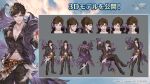  1boy 3d ahegao arm_up arms_at_sides belial_(granblue_fantasy) belt black_footwear black_pants brown_hair commentary commentary_request company_name crossed_legs expressions feather_boa granblue_fantasy granblue_fantasy_versus grin highres logo midriff minaba_hideo multiple_views official_art pale_skin pants parted_bangs partially_unbuttoned pectorals red_eyes reference_sheet short_hair smile standing straight-on 