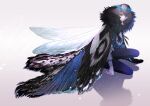  1boy absurdres arthropod_boy black_hair blue_eyes bug cape cloak collared_shirt crown diamond_hairband dragonfly_wings fate/grand_order fate_(series) fur-trimmed_cape fur-trimmed_cloak fur_trim highres insect_wings long_sleeves looking_at_viewer male_focus oberon_(fate) oberon_(third_ascension)_(fate) official_alternate_hair_color original shirt short_hair simple_background solo white_shirt wing_cape wings 