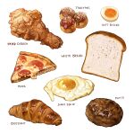  bread bread_slice cheese chicken_(food) croissant egg_(food) food food_focus food_name fried_chicken fried_egg jchoy meat no_humans original pepperoni pizza pizza_slice softboiled_egg takoyaki white_background 