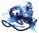  animal_focus antlers artist_name bird_wings blue_horns blue_wings commission dragon eastern_dragon electricity feathered_wings from_side full_body highres horns mane natuooooooooooo no_humans original pawpads profile simple_background solo tail white_background wings 
