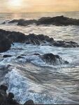  dawn day eyvzi172xqdkvs7 highres horizon no_humans ocean original painting_(medium) rock scenery shore traditional_media water watercolor_(medium) waves 