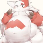  blush claws fat grey_eyes highres looking_at_viewer navel pokemon pokemon_(creature) red_fur simple_background solo two-tone_fur white_background white_fur xennochan zangoose 