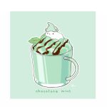  animal chai_(drawingchisanne) cup drink food food_focus food_name hot_chocolate mint mint_chocolate mug no_humans on_food original undersized_animal whipped_cream 