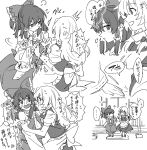  2girls apron ascot blush bow braid closed_mouth commentary_request detached_sleeves frilled_bow frilled_hair_tubes frills greyscale hair_bow hair_tubes hakurei_reimu highres holding_hands interlocked_fingers kirisame_marisa long_hair mero_(starfish_jcs) monochrome multiple_girls no_headwear open_mouth ribbon-trimmed_sleeves ribbon_trim short_sleeves side_braid single_braid sitting skirt speech_bubble sweat thought_bubble touhou translation_request vest waist_apron yuri 