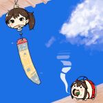  akagi_(kancolle) blue_sky clouds commentary_request flight_deck fujinozu highres kaga_(kancolle) kantai_collection kayari_buta mosquito_coil no_humans objectification sky smoke wind_chime wind_chime_focus 