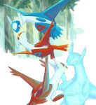  blue_wings blurry blurry_background dragon forest ghost highres keruasu0629 latias latios midair nature no_humans pokemon pokemon_(creature) red_eyes red_wings tree wings yellow_eyes 