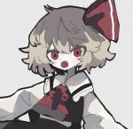  1girl ascot black_vest blonde_hair hair_ribbon open_mouth red_ascot red_eyes ribbon rta_(rta_6904) rumia sharp_teeth short_hair skirt skirt_set solo teeth touhou upper_body upper_teeth_only vest white_background 