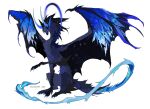  animal_focus blue_eyes blue_horns claws dragon from_side full_body highres horns kamikiririp looking_at_viewer monster no_humans original simple_background sitting slit_pupils solo sparkle tail twitter_username white_background wings 