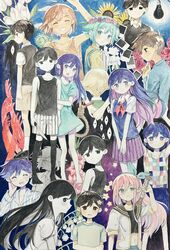  4girls 6+boys arms_up aubrey_(faraway)_(omori) aubrey_(headspace)_(omori) aubrey_(omori) ball basil_(faraway)_(omori) basil_(headspace)_(omori) basil_(omori) black_eyes black_hair black_sweater_vest black_tank_top blonde_hair blue_eyes blue_shirt blue_sweater blush brown_shorts closed_eyes closed_mouth collarbone collared_shirt colored_skin crop_top dark-skinned_male dark_skin egret_orchid flower green_eyes green_hair green_sweater_vest grin hair_flower hair_ornament hato_popo_37 head_wreath hero_(faraway)_(omori) hero_(headspace)_(omori) hero_(omori) highres holding holding_ball jacket jump_rope kel_(faraway)_(omori) kel_(headspace)_(omori) kel_(omori) light_bulb long_hair long_sleeves mari_(faraway)_(omori) mari_(headspace)_(omori) mari_(omori) multiple_boys multiple_girls navel noose omori omori_(omori) open_mouth parted_lips photo_(object) pink_hair pleated_skirt purple_hair purple_sweater_vest red_flower red_rose red_skirt rose shirt short_hair short_sleeves shorts skirt smile something_(omori) spoilers sunflower sunny_(omori) sweatdrop sweater sweater_vest tank_top teeth tulip violet_eyes white_jacket white_shirt white_skin yellow_shirt 