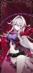  :p absurdres dress grey_hair hair_intakes highres honkai_(series) honkai_impact_3rd looking_at_viewer navel official_art red_dress ribbon second-party_source short_shorts shorts smile thelema_(honkai_impact) thighs tongue tongue_out violet_eyes 