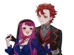 1boy 1girl blush commission couple diamant_(fire_emblem) fire_emblem fire_emblem_engage highres holding_hands ivy_(fire_emblem) jewelry mariirasuto7 necklace open_mouth purple_hair red_eyes redhead violet_eyes 