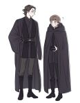  2boys anakin_skywalker blonde_hair blue_eyes boots father_and_son gloves highres luke_skywalker male_focus multiple_boys scar scar_across_eye simple_background single_glove skdlfjgrp standing star_wars star_wars:_return_of_the_jedi star_wars:_revenge_of_the_sith time_paradox white_background 