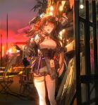  1girl absurdres arm_up black_bow blush bow brown_hair chinese_clothes cup girls&#039;_frontline_2:_exilium girls_frontline hair_bow hair_ribbon hand_up highres holding holding_cup id_card jing_mei_(hisk) long_hair looking_at_viewer one_eye_closed open_mouth orange_eyes red_ribbon ribbon solo teeth thigh-highs twintails type_97_(girls&#039;_frontline) white_thighhighs 