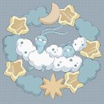  altaria black_eyes blue_background closed_mouth clouds crescent evolutionary_line highres looking_at_viewer no_humans pokemon pokemon_(creature) polka_dot polka_dot_background simple_background smile star_(symbol) sumi_fms swablu 