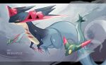 absurdres character_name closed_mouth commentary_request dragapult dreepy flying from_side highres looking_to_the_side nigiri_(ngr24) no_humans pokedex_number pokemon pokemon_(creature) signature yellow_eyes 
