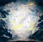  1other androgynous blue_clouds cape clouds constellation full_moon light moon night night_sky original scenery signature silhouette sky sky_focus star_(symbol) tofuvi very_wide_shot white_cape white_hair 