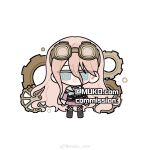  1girl artist_name barbed_wire belt black_belt black_choker blonde_hair blue_bow blue_bowtie blue_eyes blush_stickers boots bow bowtie brown-framed_eyewear brown_footwear chibi chinese_commentary choker commentary_request commission danganronpa_(series) danganronpa_v3:_killing_harmony eyes_visible_through_hair flat_color gears goggles goggles_on_head hair_between_eyes high_belt highres iruma_miu knee_boots long_hair long_sleeves looking_at_viewer miniskirt muko_com multiple_belts no_mouth o-ring o-ring_belt over-kneehighs pink_serafuku pink_shirt pink_skirt pleated_skirt round_eyewear sailor_collar school_uniform serafuku shirt simple_background skirt sleeves_past_wrists socks solo straight-on thigh-highs thigh_belt thigh_strap very_long_hair weibo_watermark white_background white_sailor_collar white_socks 